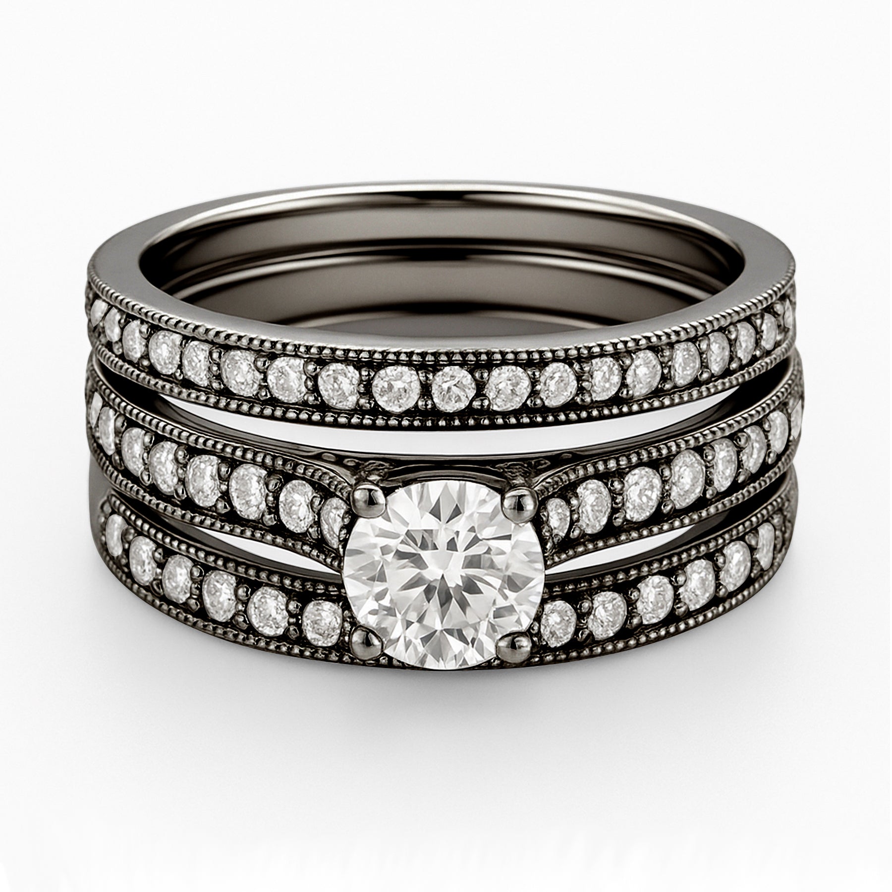 Certified 1.15 Ct Round Lab Diamond Pave Trio Set