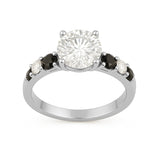 1.15 Ct Round Moissanite Black and White Side Stone Engagement Ring