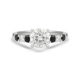 1.15 Ct Round Moissanite Black and White Side Stone Engagement Ring