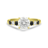 1.15 Ct Round Moissanite Black and White Side Stone Engagement Ring