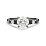 1.15 Ct Round Moissanite Black and White Side Stone Engagement Ring