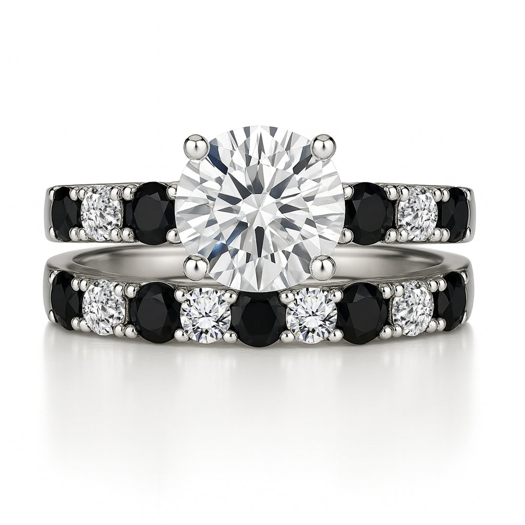 Certified 1.30 Ct Round Lab Diamond & Black Diamond  Two-Tone Bridal Set