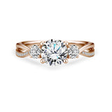 Certified 1 Ct Round Lab Diamond  Three Stone Twisted Engagement Ring