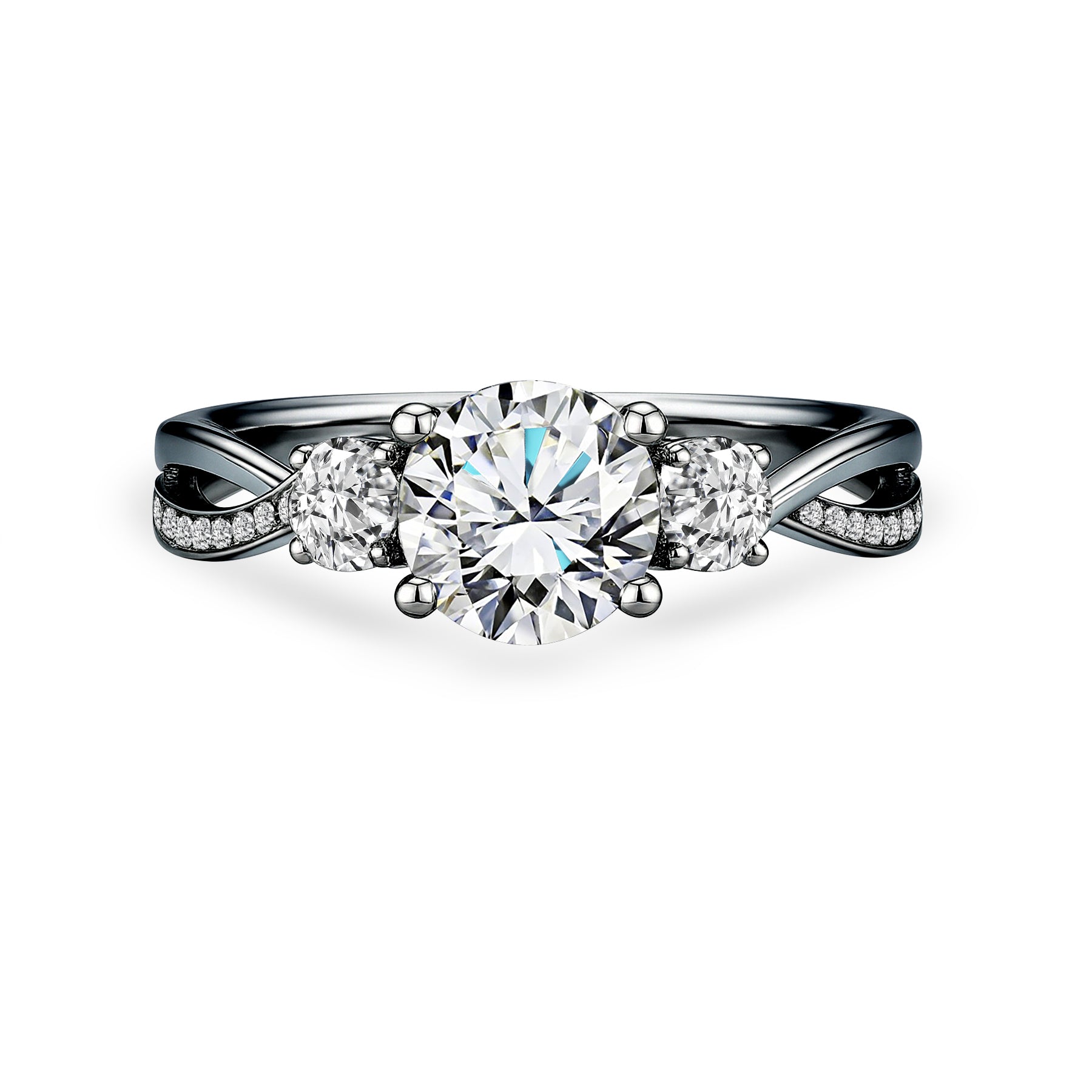 Certified 1 Ct Round Lab Diamond  Three Stone Twisted Engagement Ring