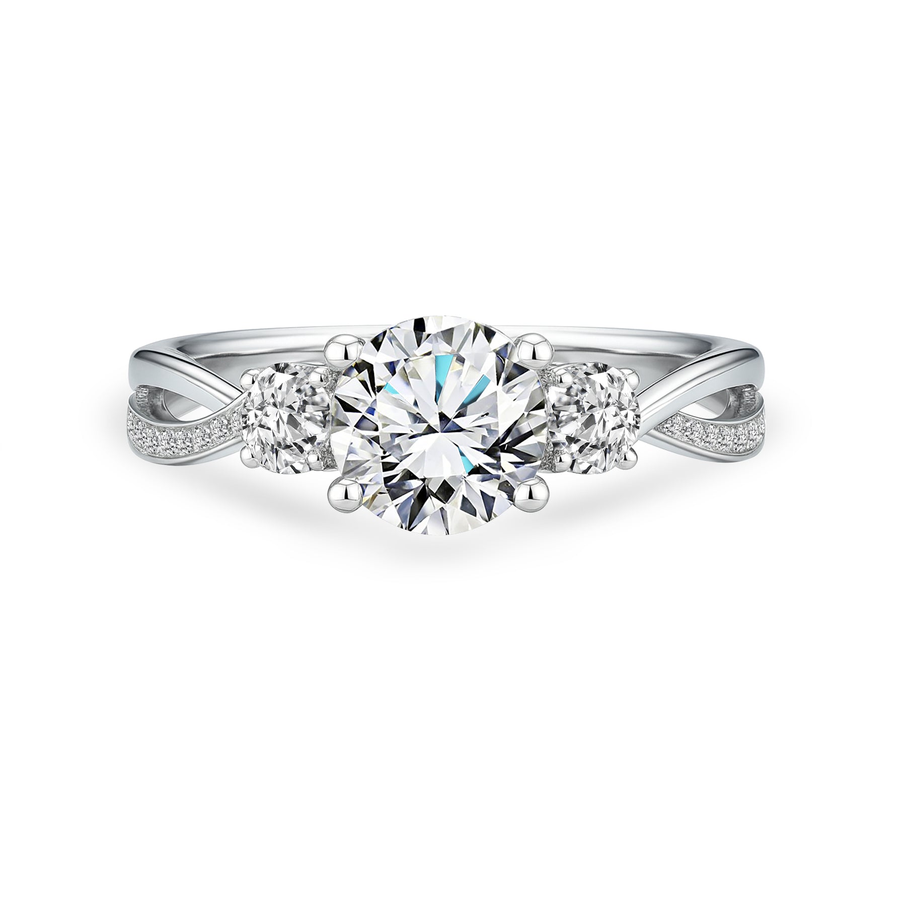 Certified 1 Ct Round Lab Diamond  Three Stone Twisted Engagement Ring