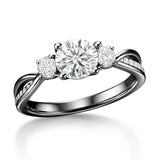 Certified 1 Ct Round Lab Diamond  Three Stone Twisted Engagement Ring