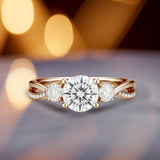 Certified 1 Ct Round Lab Diamond  Three Stone Twisted Engagement Ring