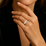 Certified 1 Ct Round Lab Diamond  Three Stone Pave Engagement Ring