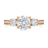 Certified 1 Ct Round Lab Diamond  Three Stone Pave Engagement Ring