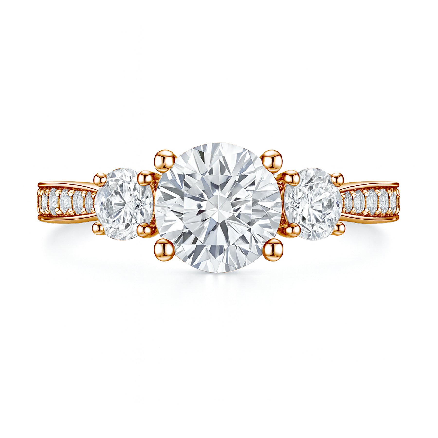 Certified 1 Ct Round Lab Diamond  Three Stone Pave Engagement Ring