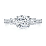 Certified 1 Ct Round Lab Diamond  Three Stone Pave Engagement Ring