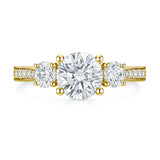 Certified 1 Ct Round Lab Diamond  Three Stone Pave Engagement Ring