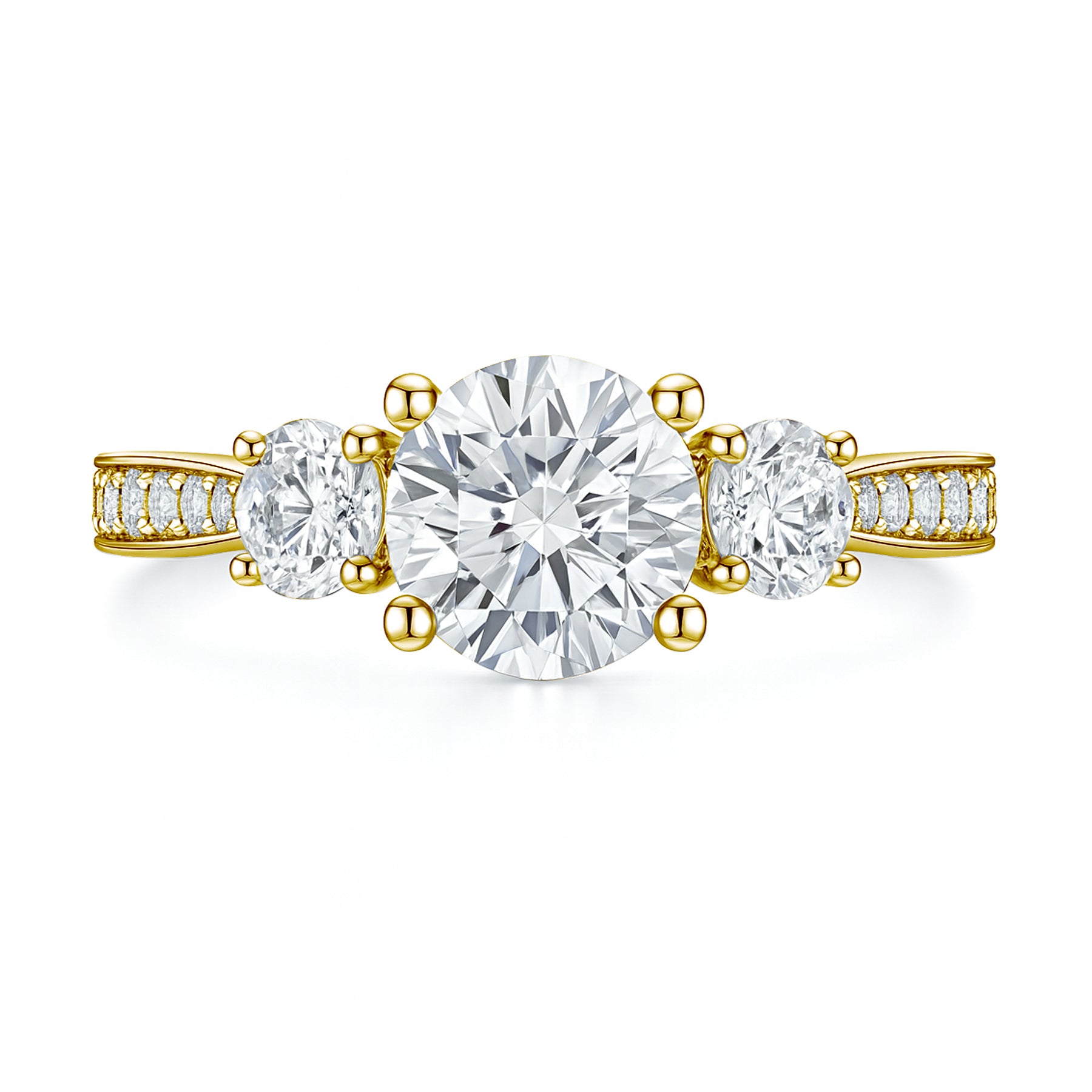 Certified 1 Ct Round Lab Diamond  Three Stone Pave Engagement Ring