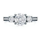 Certified 1 Ct Round Lab Diamond  Three Stone Pave Engagement Ring