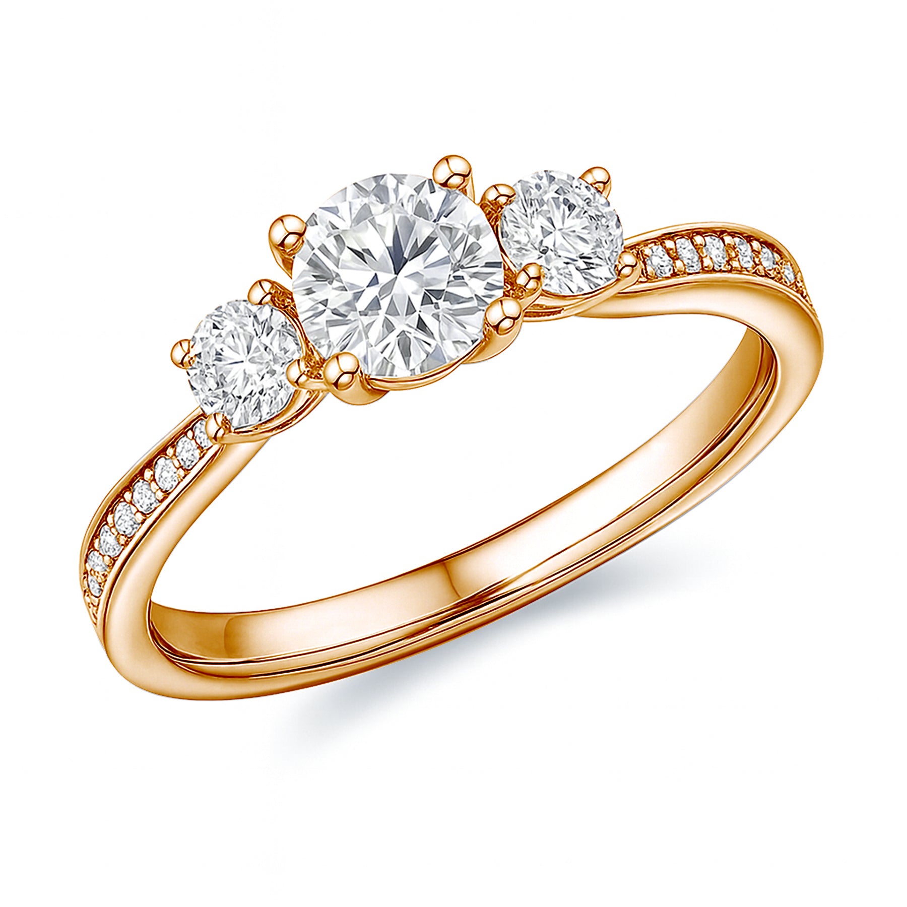 2.25 Ct Round Lab Diamond Three Stone Pave Engagement Ring