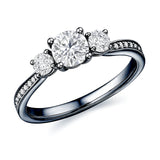 Certified 1 Ct Round Lab Diamond  Three Stone Pave Engagement Ring
