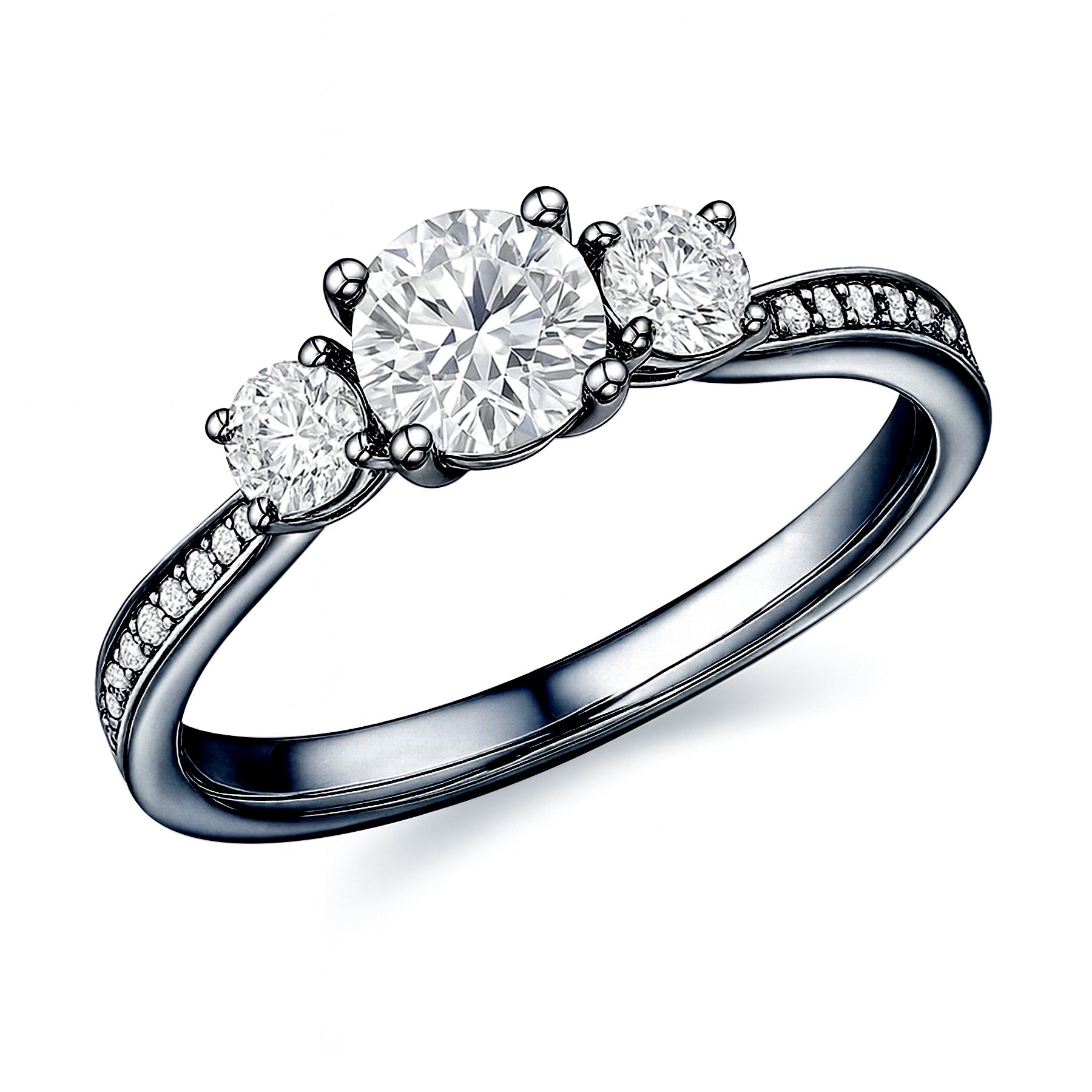 2.25 Ct Round Lab Diamond Three Stone Pave Engagement Ring
