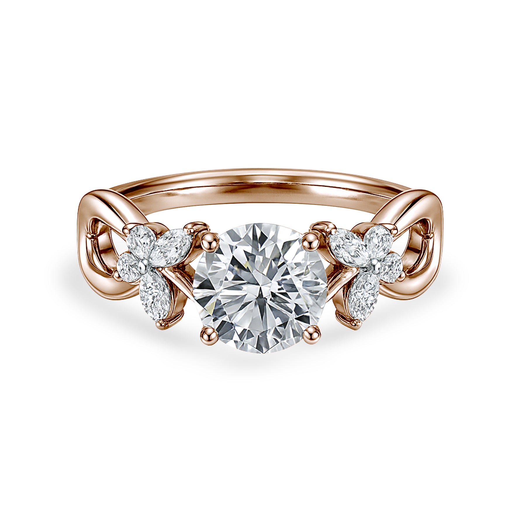 Certified 1.15 Ct Round Lab Diamond  Floral Butterfly Engagement Ring