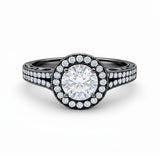 1.35 Ct Round Moissanite Halo Split Shank Engagement Ring