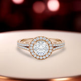 1.35 Ct Round Moissanite Halo Split Shank Engagement Ring