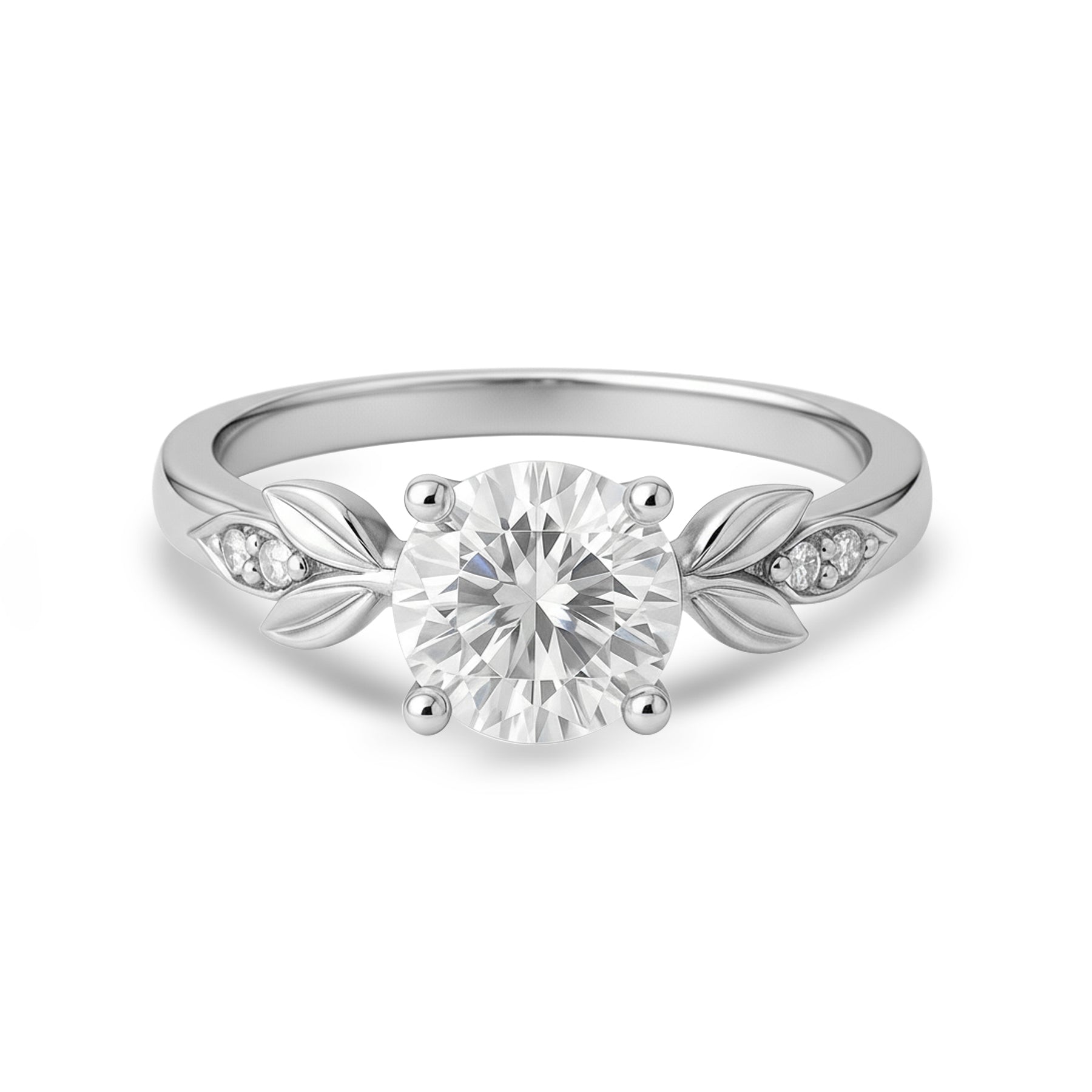 1.05 Ct Round Moissanite Leaf-Inspired Nature Engagement Ring
