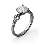 1.05 Ct Round Moissanite Leaf-Inspired Nature Engagement Ring