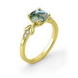 1.05 Ct Round Green Moss Agate Leaf-Inspired Nature Engagement Ring