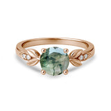 1.05 Ct Round Green Moss Agate Leaf-Inspired Nature Engagement Ring