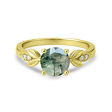 1.05 Ct Round Green Moss Agate Leaf-Inspired Nature Engagement Ring