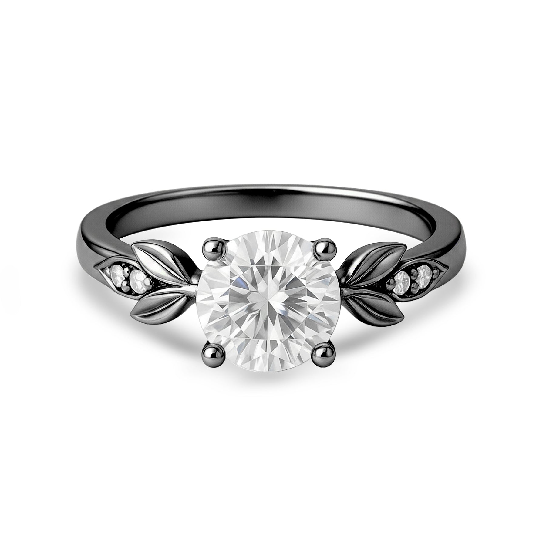 1.05 Ct Round Moissanite Leaf-Inspired Nature Engagement Ring