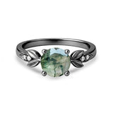 1.05 Ct Round Green Moss Agate Leaf-Inspired Nature Engagement Ring