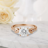 1.05 Ct Round Moissanite Leaf-Inspired Nature Engagement Ring