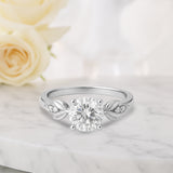 1.05 Ct Round Moissanite Leaf-Inspired Nature Engagement Ring