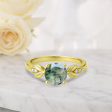 1.05 Ct Round Green Moss Agate Leaf-Inspired Nature Engagement Ring