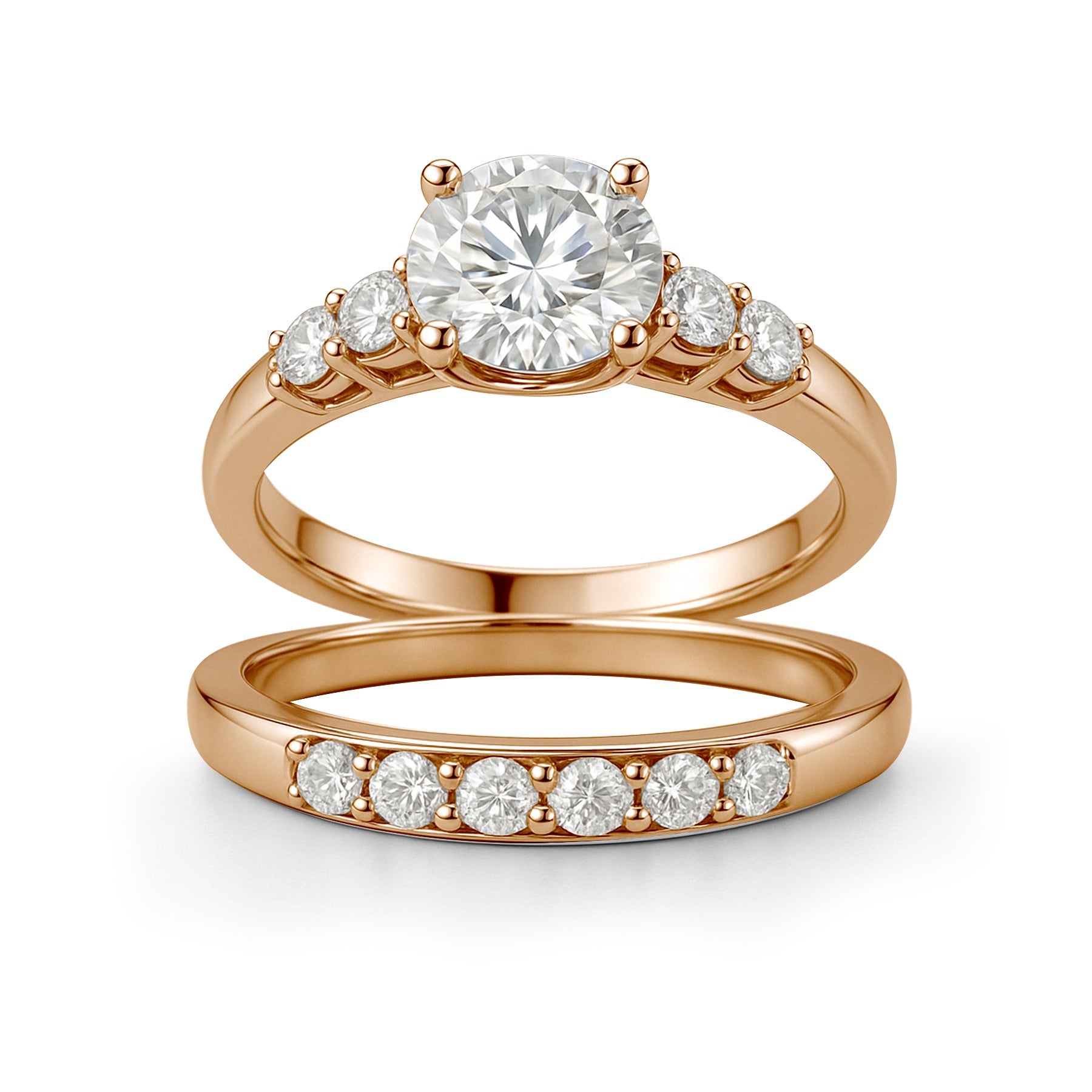 1.20 Ct Round Moissanite Classic Bridal Set