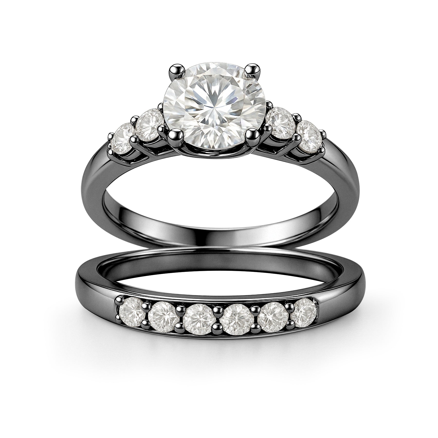1.20 Ct Round Moissanite Classic Bridal Set