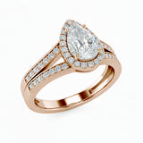 1.30 Ct Pear Moissanite Halo Split Shank Engagement Ring