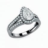 1.30 Ct Pear Moissanite Halo Split Shank Engagement Ring