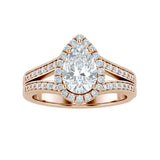 1.30 Ct Pear Moissanite Halo Split Shank Engagement Ring