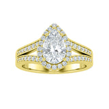 1.30 Ct Pear Moissanite Halo Split Shank Engagement Ring
