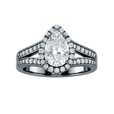1.30 Ct Pear Moissanite Halo Split Shank Engagement Ring