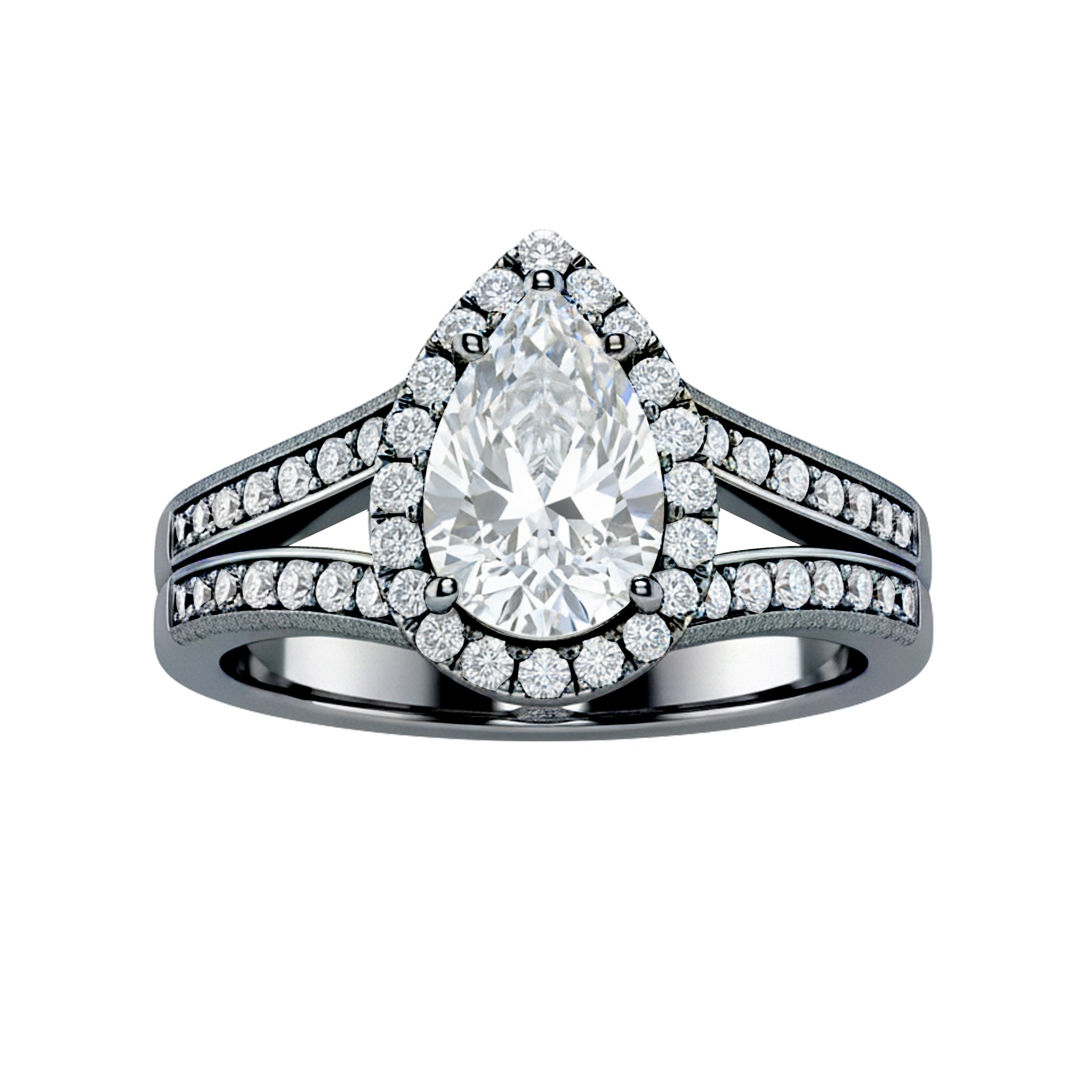 1.30 Ct Pear Moissanite Halo Split Shank Engagement Ring