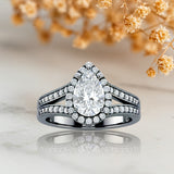 1.30 Ct Pear Moissanite Halo Split Shank Engagement Ring