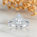 1.30 Ct Pear Moissanite Halo Split Shank Engagement Ring