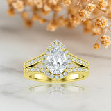 1.30 Ct Pear Moissanite Halo Split Shank Engagement Ring