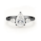 1.10 Ct Pear Moissanite Three-Stone Engagement Ring