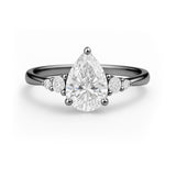 1.10 Ct Pear Moissanite Tapered Side Stone Engagement Ring