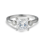 1.10 Ct Princess Moissanite Bezel Side Stone Engagement Ring