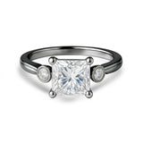 1.10 Ct Princess Moissanite Bezel Side Stone Engagement Ring