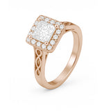 1.05 Ct Princess Moissanite Halo Vintage Engagement Ring